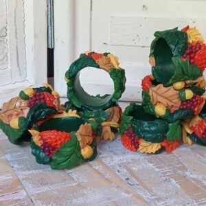 Vintage Fall Harvest 9 Napkin Rings Holders Leaf Fruit Harvest Resin Tableware